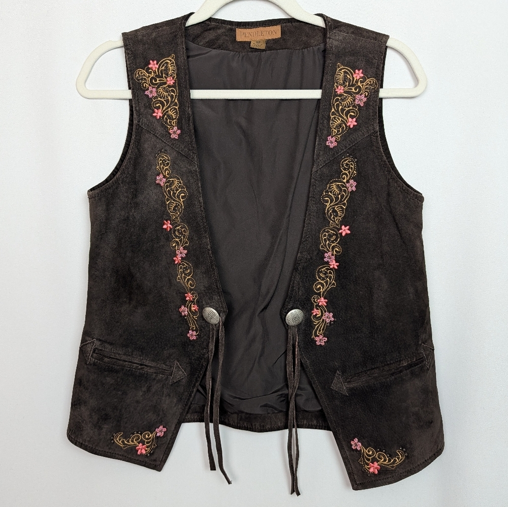 Pendleton Leather Embroidered Vest - image 1